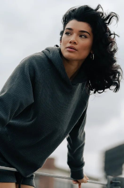 Ribbed Waist-Length Hoodie Hoodie with Monochrome Minimalist Simple