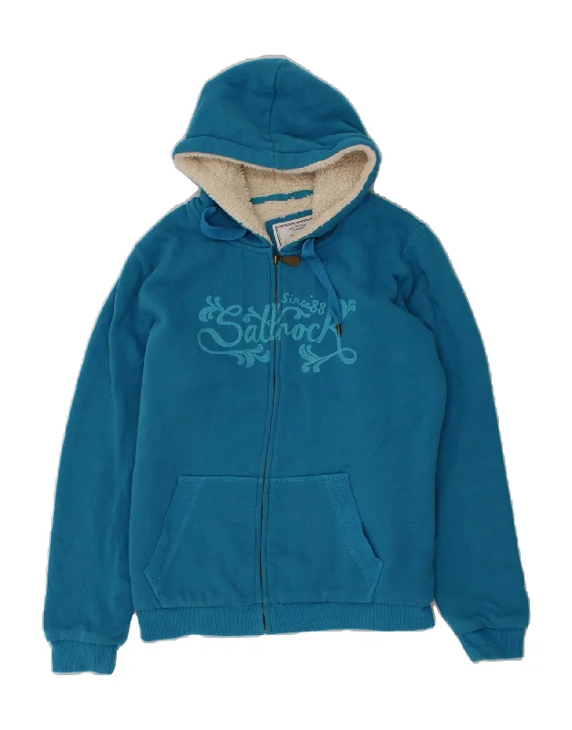 SALTROCK Womens Graphic Zip Hoodie Sweater UK 16 Large Blue Cotton Spandex Blend Rayon Blend Denim Blend SALTROCK Womens Graphic Zip Hoodie Sweater UK 16 Large Blue Cotton Spandex Blend Rayon Blend Denim Blend
