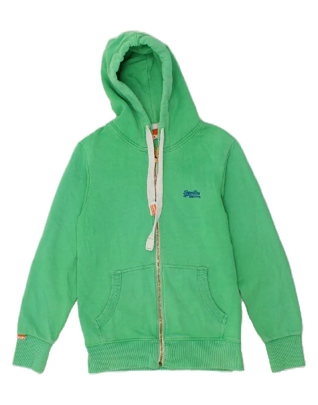 SUPERDRY Mens Zip Hoodie Sweater Small Green Cotton Thin Thick Dense