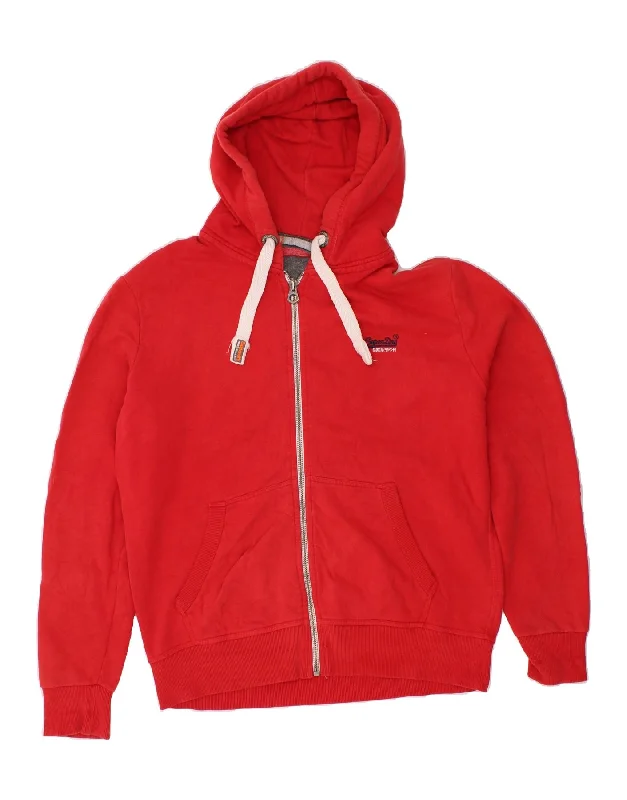 SUPERDRY Mens Zip Hoodie Sweater XL Red Cotton Collared Crew Neck Turtle Neck