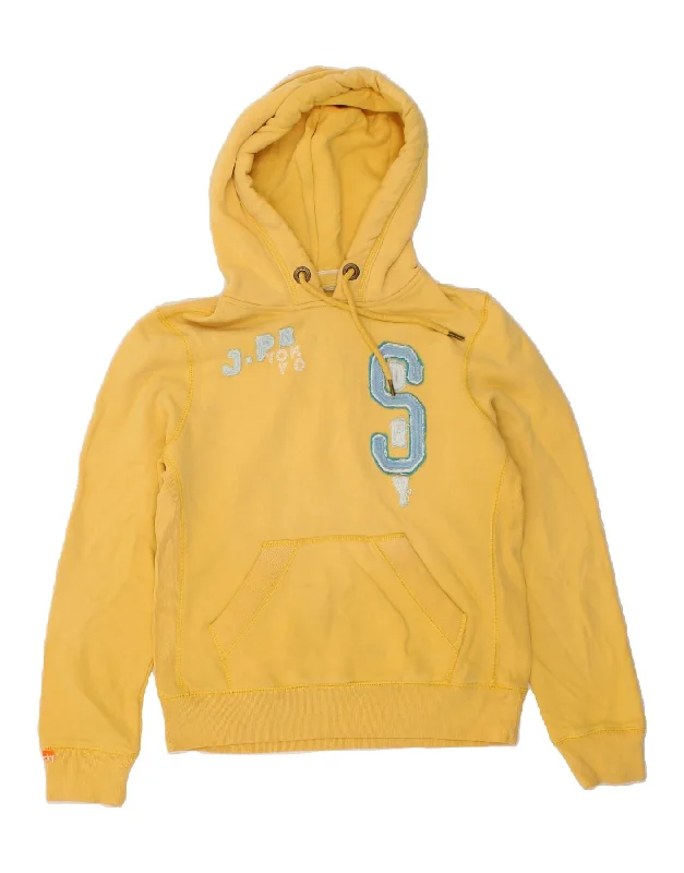 SUPERDRY Womens Graphic Hoodie Jumper UK 16 Large Yellow Cotton Hoodie with Pastel Soft Subtle SUPERDRY Womens Graphic Hoodie Jumper UK 16 Large Yellow Cotton Hoodie with Pastel Soft Subtle