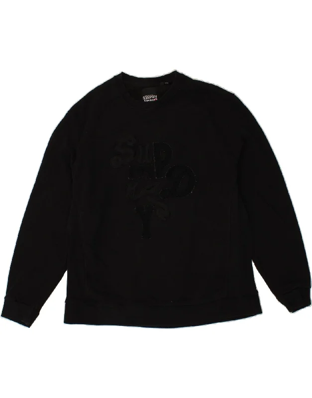 SUPERDRY Womens Graphic Sweatshirt Jumper UK 14 Large Black Cotton Hoodie with Cropped Fit Short Trendy SUPERDRY Womens Graphic Sweatshirt Jumper UK 14 Large Black Cotton Hoodie with Cropped Fit Short Trendy