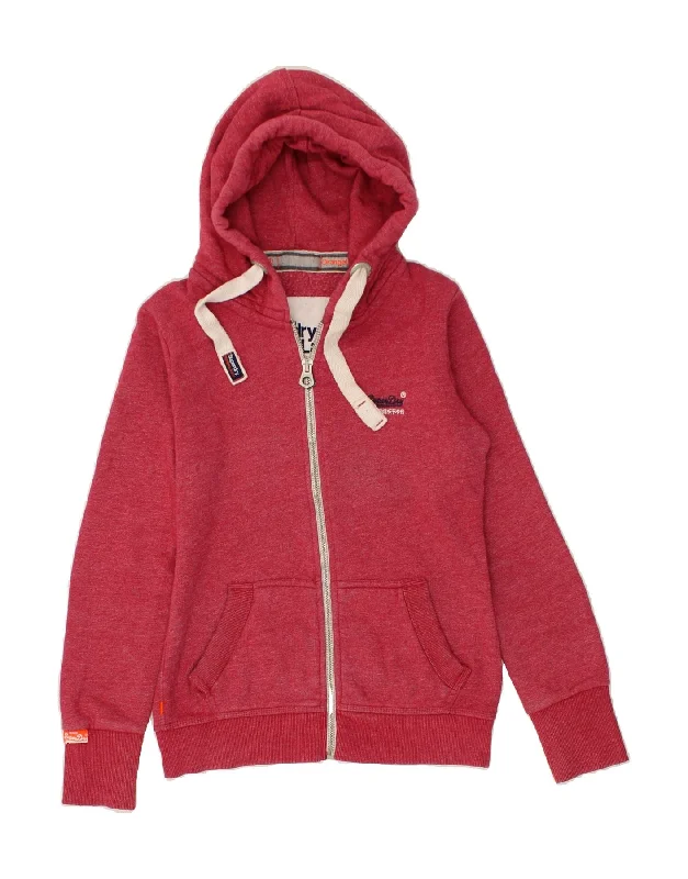 SUPERDRY Womens Zip Hoodie Sweater UK 10 Small Red Cotton Notch Collar Peter Pan Collar Cowl Neck SUPERDRY Womens Zip Hoodie Sweater UK 10 Small Red Cotton Notch Collar Peter Pan Collar Cowl Neck
