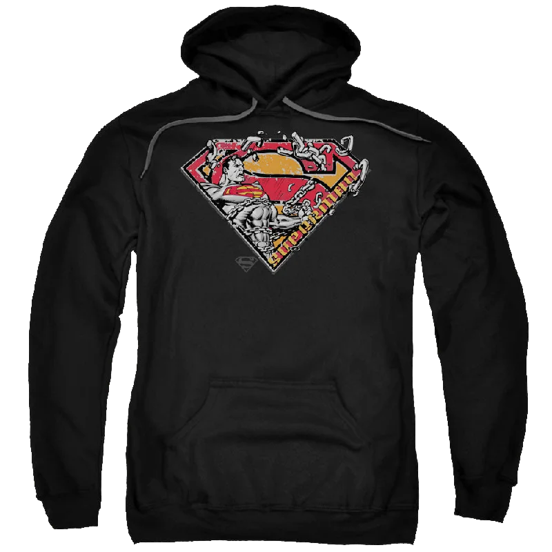 Superman Breaking Chain Logo - Pullover Hoodie Saggy Sleeve Comfort