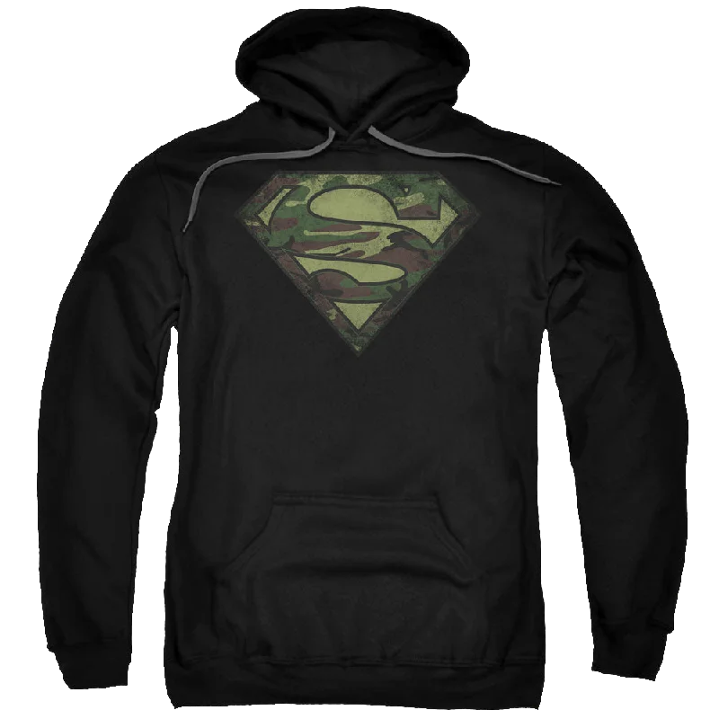 Superman Camo Logo Distressed - Pullover Hoodie Port Neck Pullover
