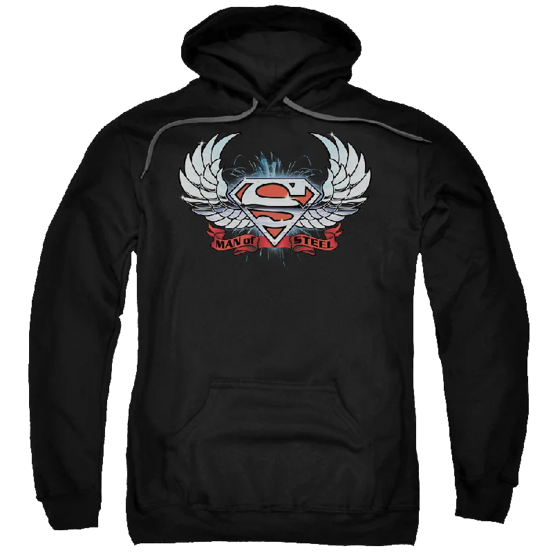 Superman Chrome Wings Shield - Pullover Hoodie Deep Neck Pullover
