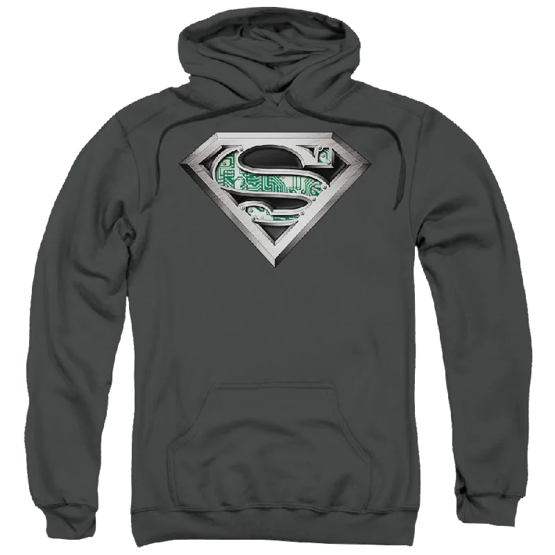 Superman Circuitry Logo - Pullover Hoodie Ruffle Sleeve Feminine