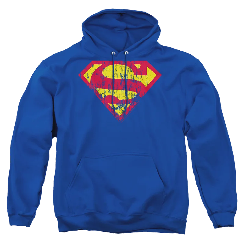 Superman Classic Logo Distressed - Pullover Hoodie Short Sleeve Top