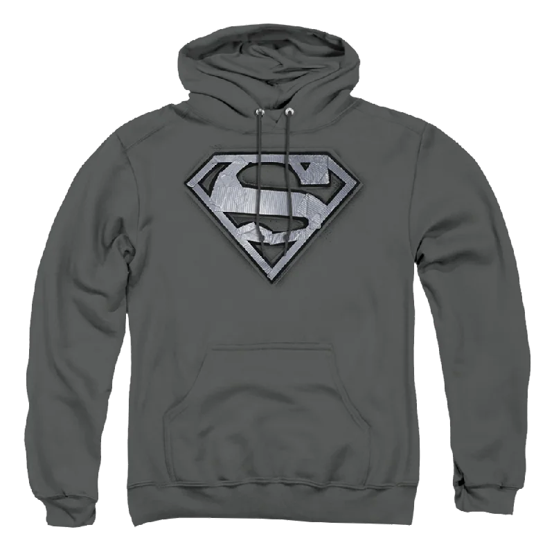 Superman Duct Tape Shield - Pullover Hoodie Textured Knit Design
