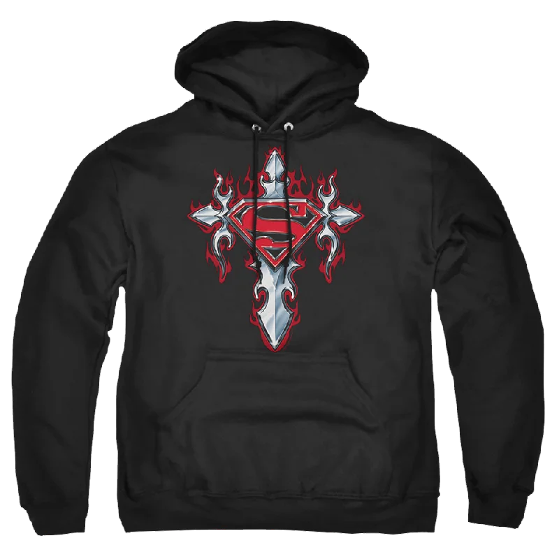 Superman Gothic Steel Logo - Pullover Hoodie Scalloped Neck Pullover