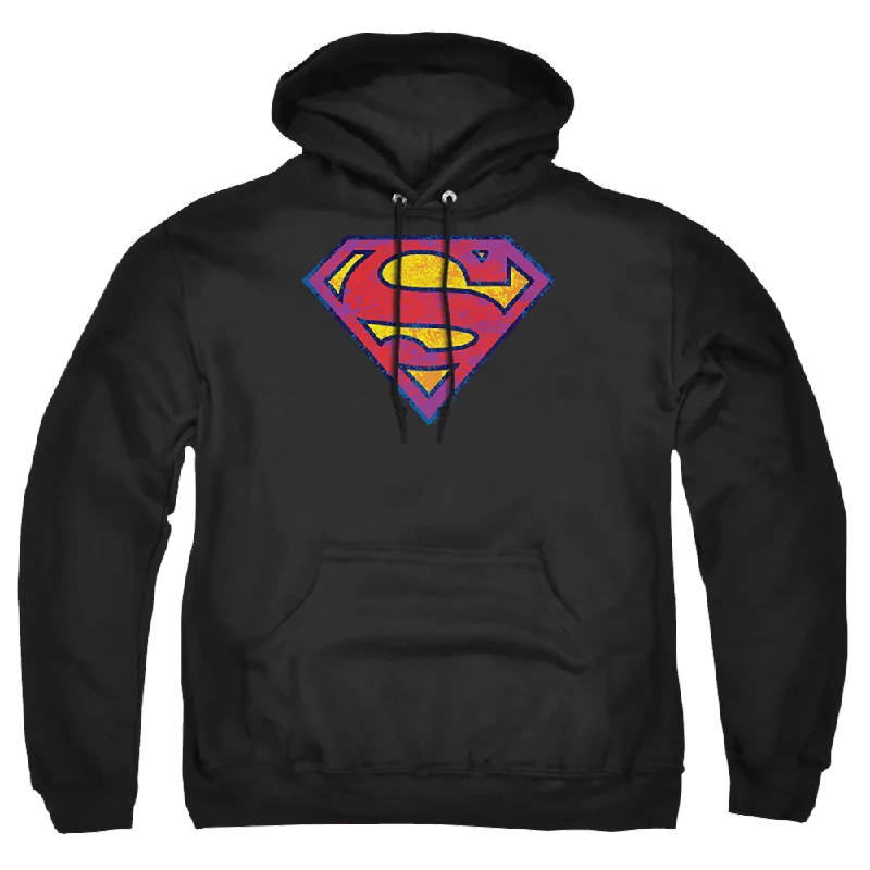 Superman Sm Neon Distress Logo - Pullover Hoodie Open Front Cardigan