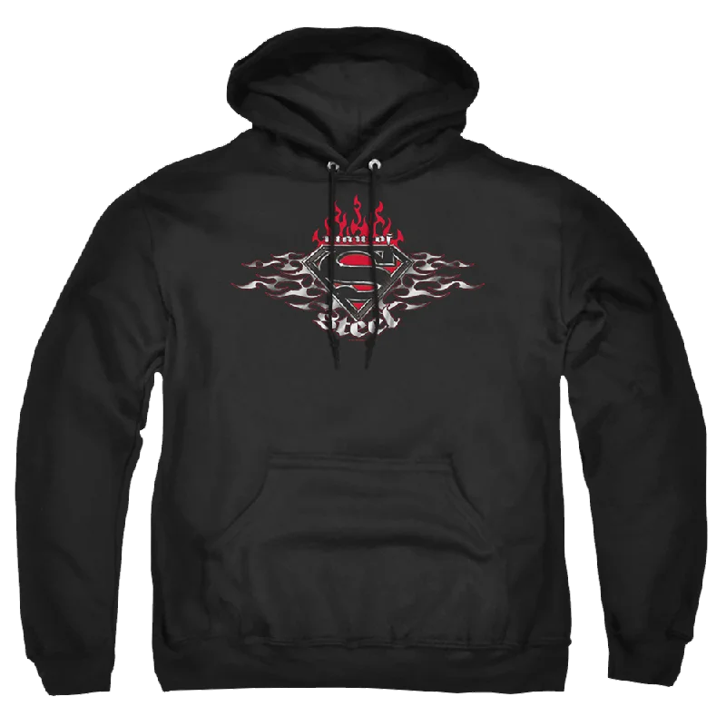 Superman Steel Flames Shield - Pullover Hoodie Puff Sleeve Stylish