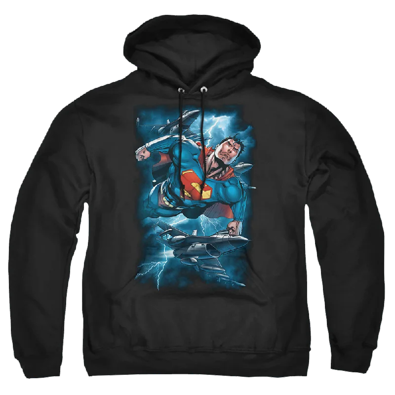 Superman Stormy Flight - Pullover Hoodie Ruffled Neck Pullover