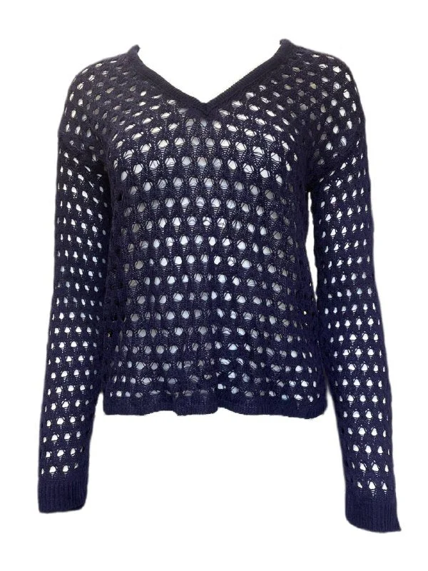 Sweet Romeo Women's Sail Navy V-Neck Knitted Sweater Size Medium NWT Soft Cozy Warm