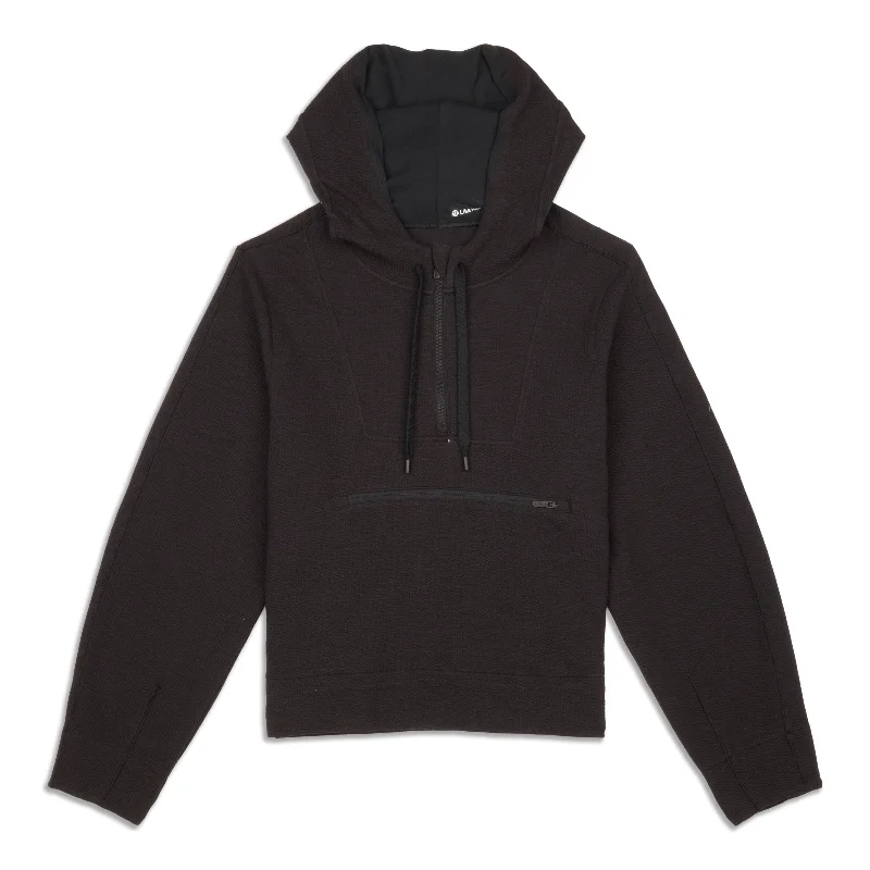 Textured Half-Zip Hoodie - Resale Hoodie with Oversized Fit Loose Comfortable