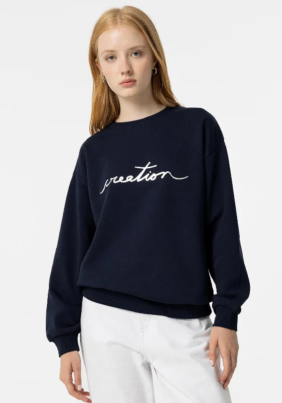 Tiffosi Oceanic Crew Neck Sweatshirt, Navy Hoodie with Front Slit Layering Stylish