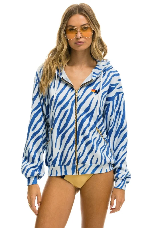 TIGER RELAXED ZIP HOODIE WITH POCKETS - BLUE TIGER Oversized Hoodie Comfort Casual