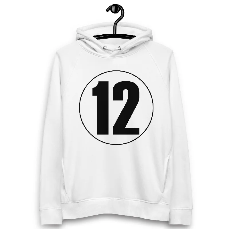 Unisex pullover hoodie: Black on White 12 Cowl Neck Pullover