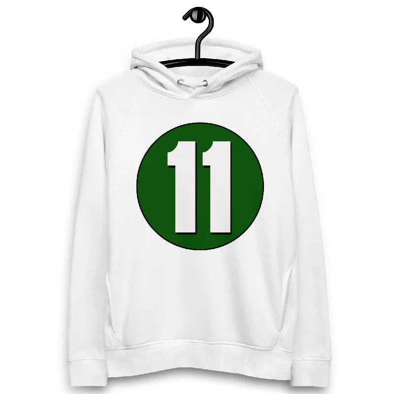 Unisex pullover hoodie: White on Hunter Green 11 Fitted Ribbed Sweater