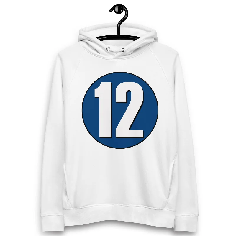 Unisex pullover hoodie: White on Navy Blue 12 Fine Merino Wool