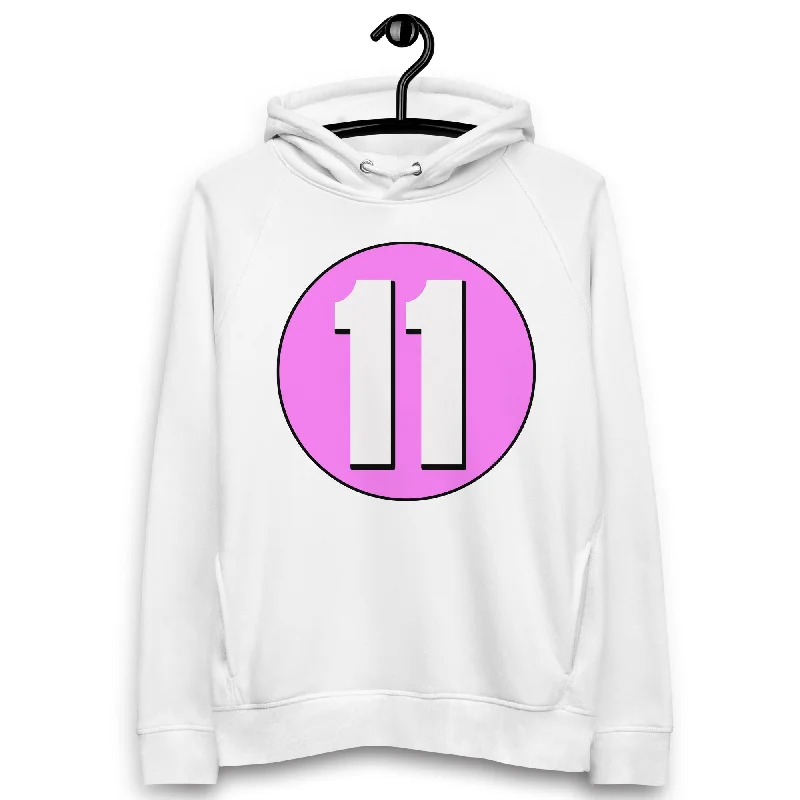 Unisex pullover hoodie: White on Pink 11 Cap Sleeve Casual