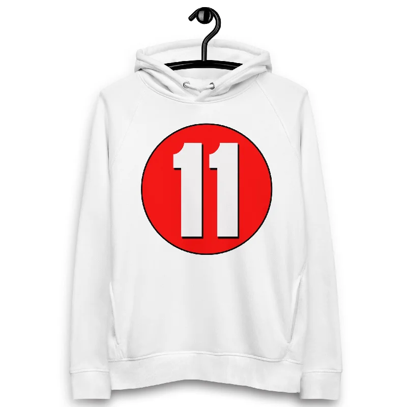 Unisex pullover hoodie: White on Red 11 Short Puff Sleeve