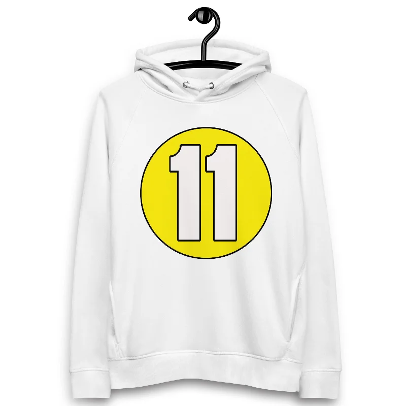 Unisex pullover hoodie: White on Yellow 11 Wide Sleeve Pullover