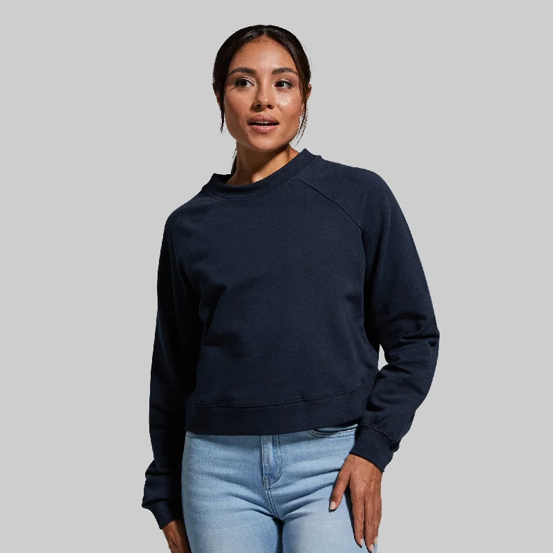 Unmatched Cropped Crew Sweatshirt (Blueberry) Hoodie with Button Placket Classic Preppy Unmatched Cropped Crew Sweatshirt (Blueberry) Hoodie with Button Placket Classic Preppy
