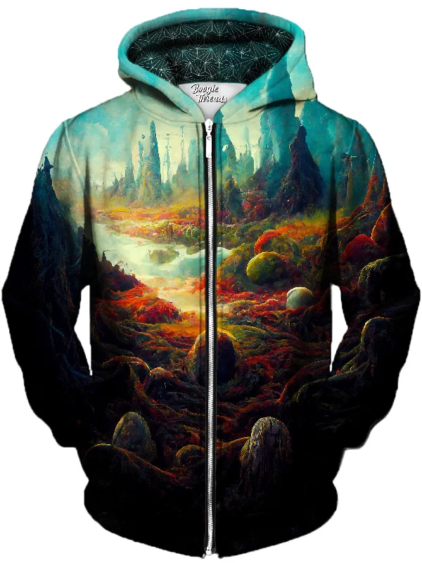 Wandering Jewel Unisex Zip-Up Hoodie Hoodie with Hem Frayed Vintage Worn