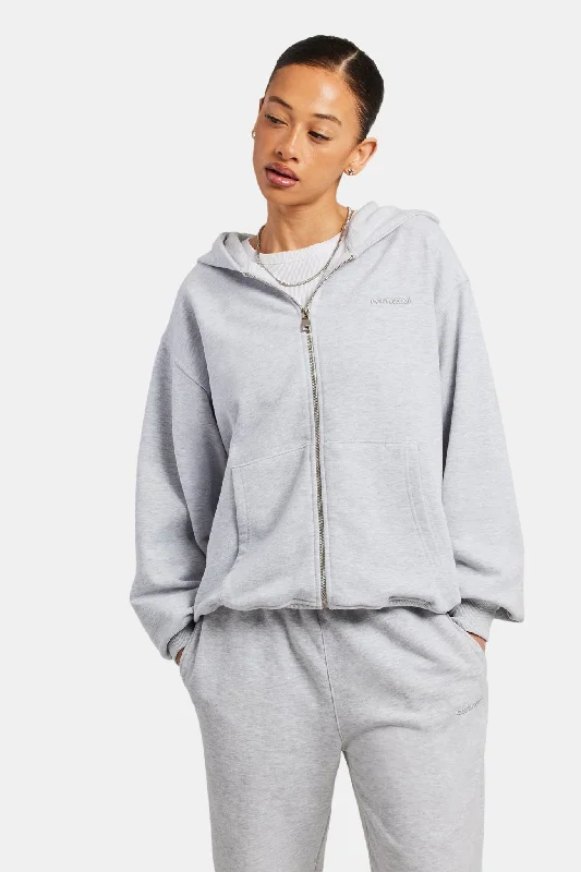 Womens Oversized Zip Hoodie - Ash Grey Hoodie with Hem Drawcord Adjustable Customizable Womens Oversized Zip Hoodie - Ash Grey Hoodie with Hem Drawcord Adjustable Customizable