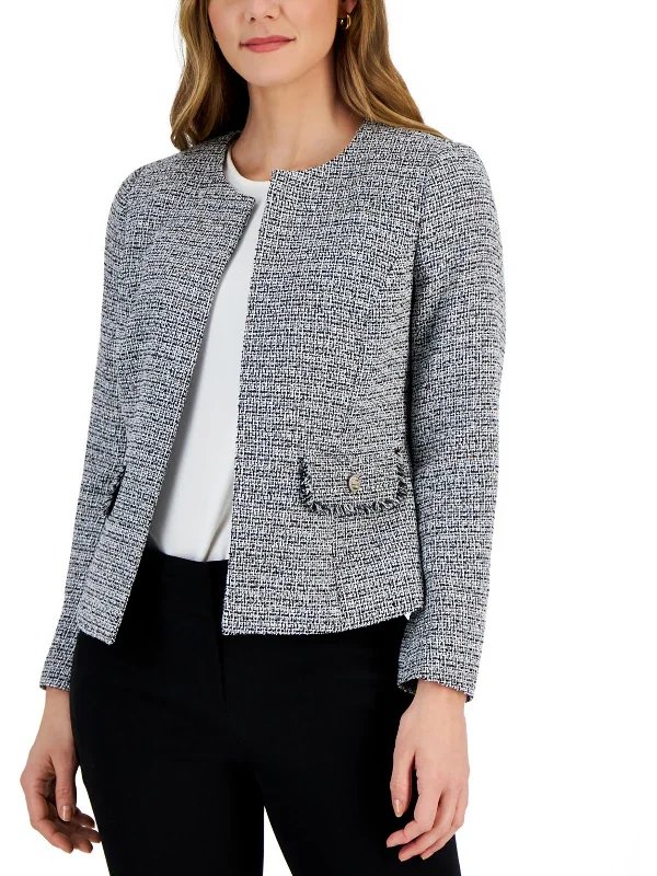 Plus Womens Two Tone Work Wear Open-Front Blazer Women's Navy Jacket