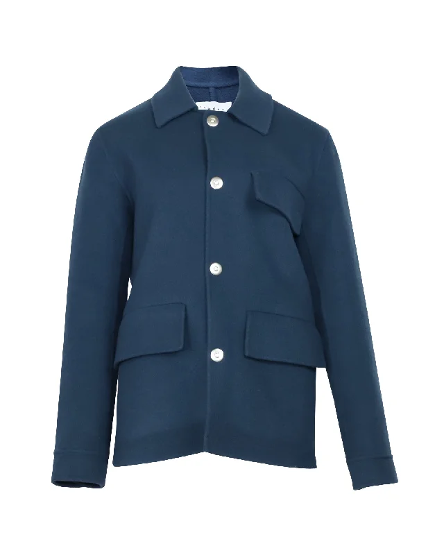Sandro Paris Two Pocket Blazer in Blue Wool Women's Trendy Blazer