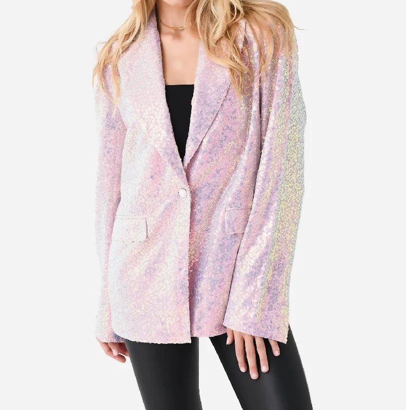 Sequin Oversized Blazer In Sachet Pink Women's Unique Blazer