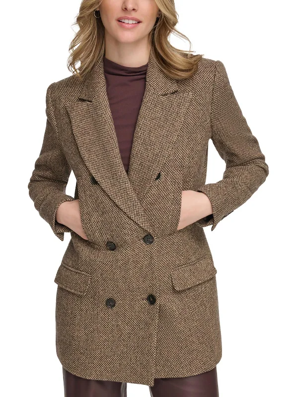 Womens Chevron Textured Double-Breasted Blazer Women's Vintage Suit