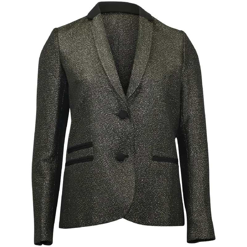 Zadig & Voltaire Vedax Dore Structured Metallic Blazer in Black Acrylic Spring Women's Coat
