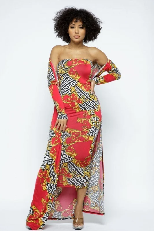 Venechia Print Tube Dress With Cardigan Set Plaid Cardigan Polka Dot Checkered
