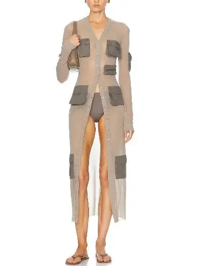 Cargo-Pocket Long Sheer Cardigan Dress in Gray Long Cardigan Short Cardigan Medium Cardigan Cargo-Pocket Long Sheer Cardigan Dress in Gray Long Cardigan Short Cardigan Medium Cardigan