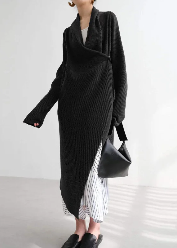 Fashion Black Asymmetrical Cozy Knit Cardigans Fall Soft Cozy Warm