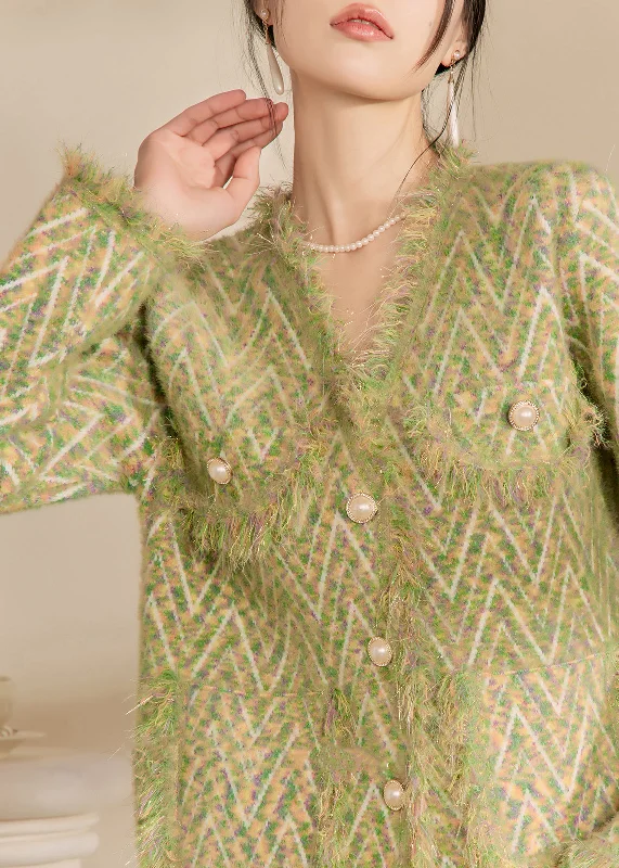 French Green V Neck Print Tassel Button Cotton Knit Cardigans Winter Cashmere Blend Cotton Blend Poly Blend French Green V Neck Print Tassel Button Cotton Knit Cardigans Winter Cashmere Blend Cotton Blend Poly Blend