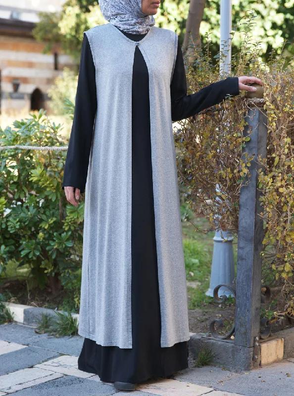 Maxi Dress and Sleeveless Cardigan Collared Crew Neck Turtle Neck