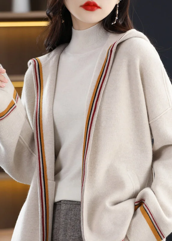 Unique Beige Zippered Patchwork Cozy Woolen Hoodie Cardigans Winter Mesh Blend Leather Blend Suede Blend Unique Beige Zippered Patchwork Cozy Woolen Hoodie Cardigans Winter Mesh Blend Leather Blend Suede Blend