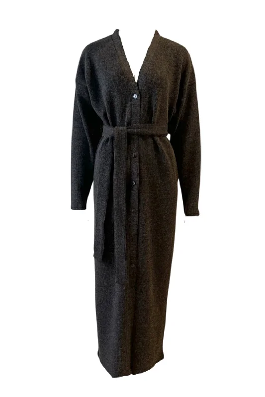 V neck long knit cardigan / Heather Black Seamless Knitted Crochet