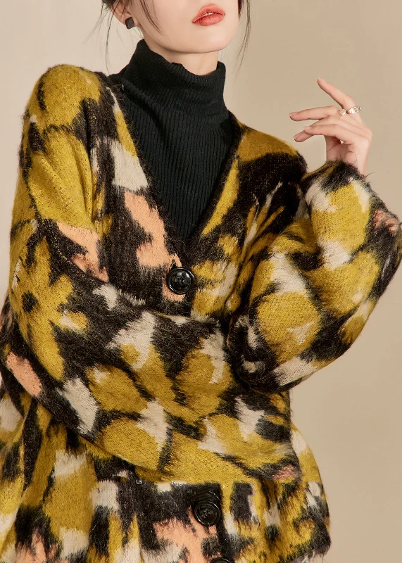 Vintage Colorblock V Neck Print Button Cotton Knit Cardigans Winter Satin Blend Silk Blend Wool Blend Vintage Colorblock V Neck Print Button Cotton Knit Cardigans Winter Satin Blend Silk Blend Wool Blend