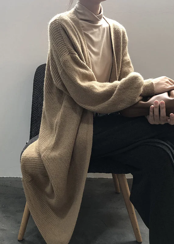Women Versatile Camel Cozy Long Knit Cardigans Fall Thin Thick Dense