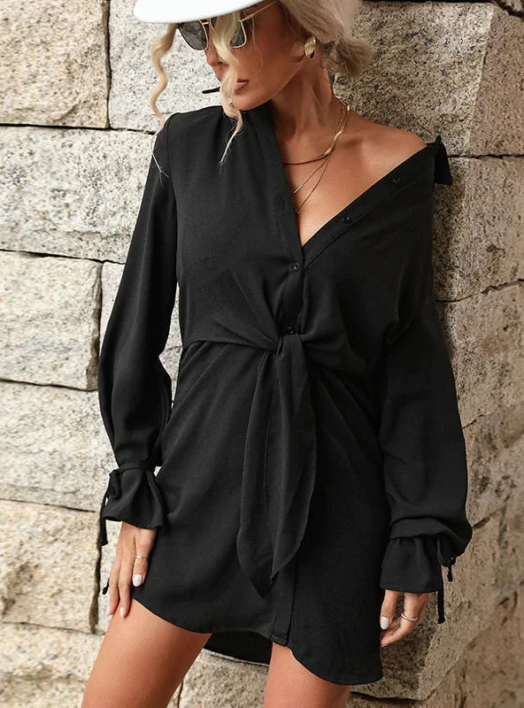 TastyHottie - CARDIGAN LAPEL LONG SLEEVE KNOTTED SHIRT DRESS Velvet Chenille Corduroy TastyHottie - CARDIGAN LAPEL LONG SLEEVE KNOTTED SHIRT DRESS Velvet Chenille Corduroy