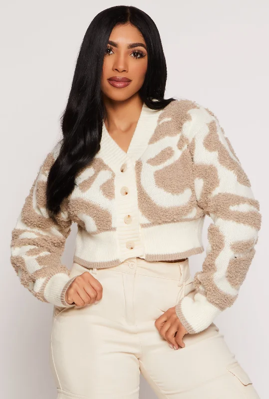 Daisy Tufted Knit Cropped Cardigan Rayon Fabric Velvet Fabric Corduroy Fabric