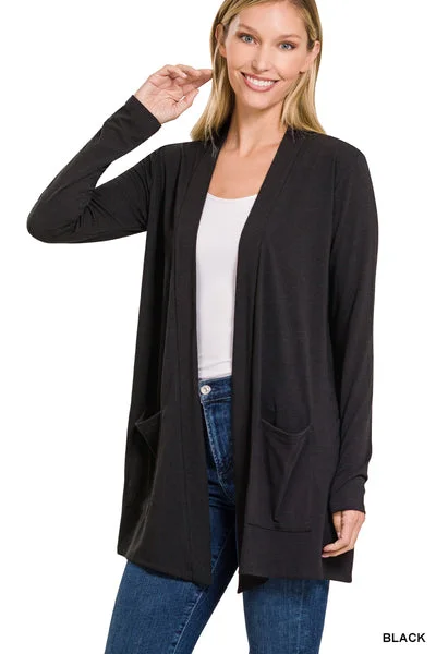 Black Pocket Basic Cardigan Wool Cardigan Cotton Cardigan Cashmere Cardigan
