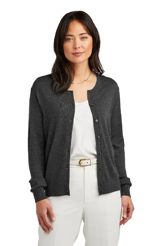 Brooks Brothers Womens Merino Long Sleeve Button Front Cardigan Sweater - Heather Windsor Grey - COMING SOON Boxy Cardigan Fitted Cardigan A-Line