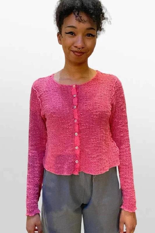 Crop Textured Cardigan Real Fur Shearling Chenille