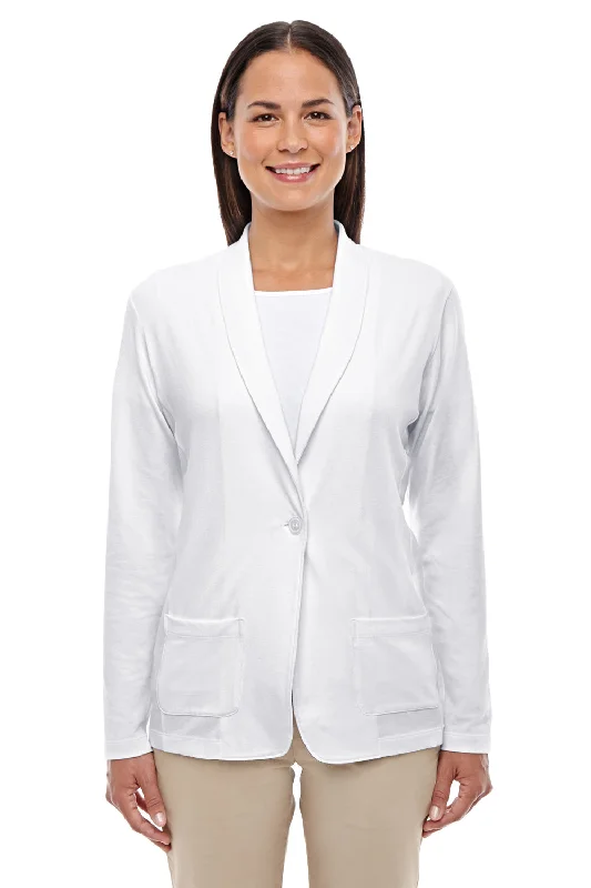 Devon & Jones Womens Perfect Fit Cardigan Sweater - White Toggled Drawstring Belted
